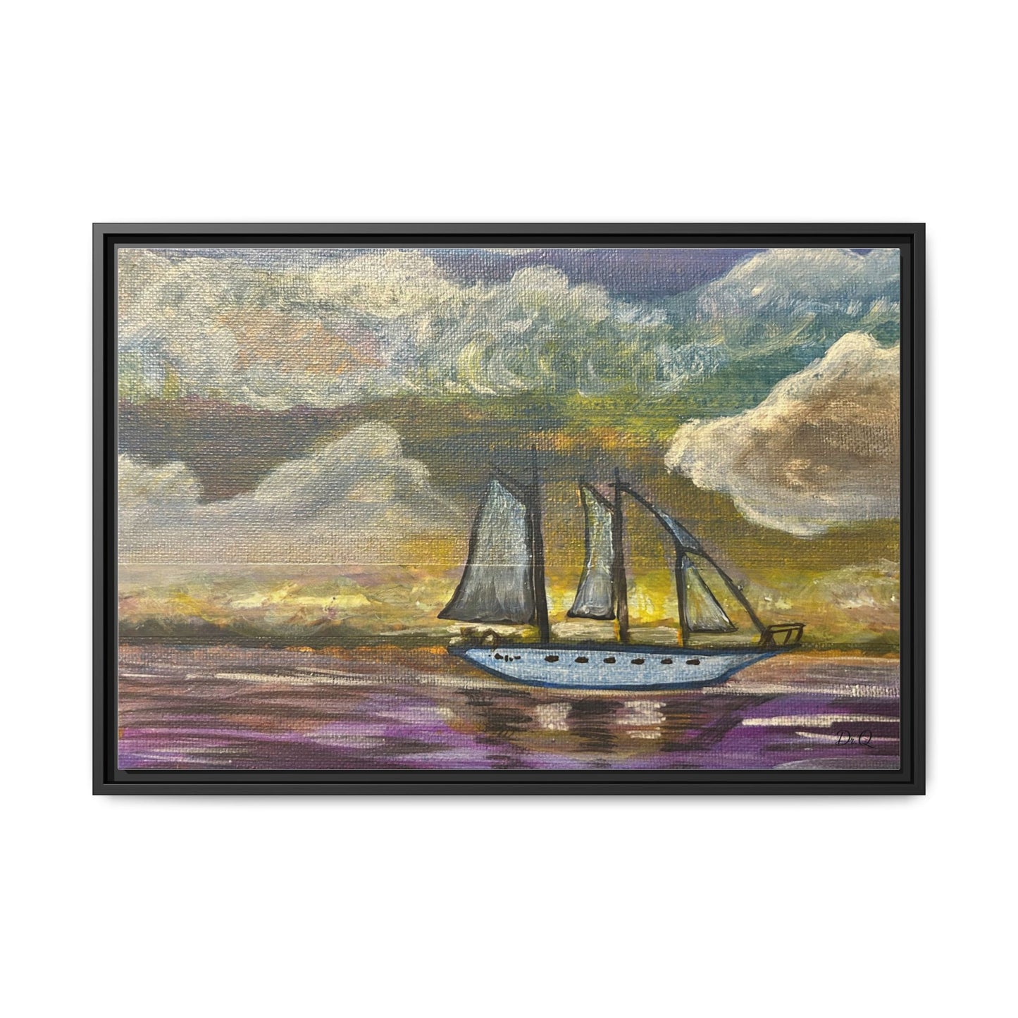 Framed Matte Canvas Sailboat Painting — Serene Seascape Wall Art