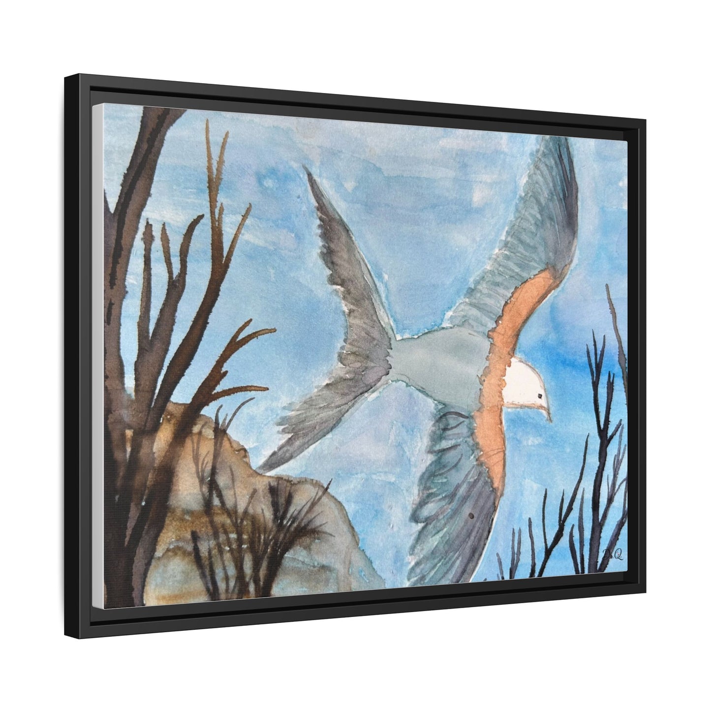 Framed Matte Canvas Wall Art — Soaring Seagull Coastal Print
