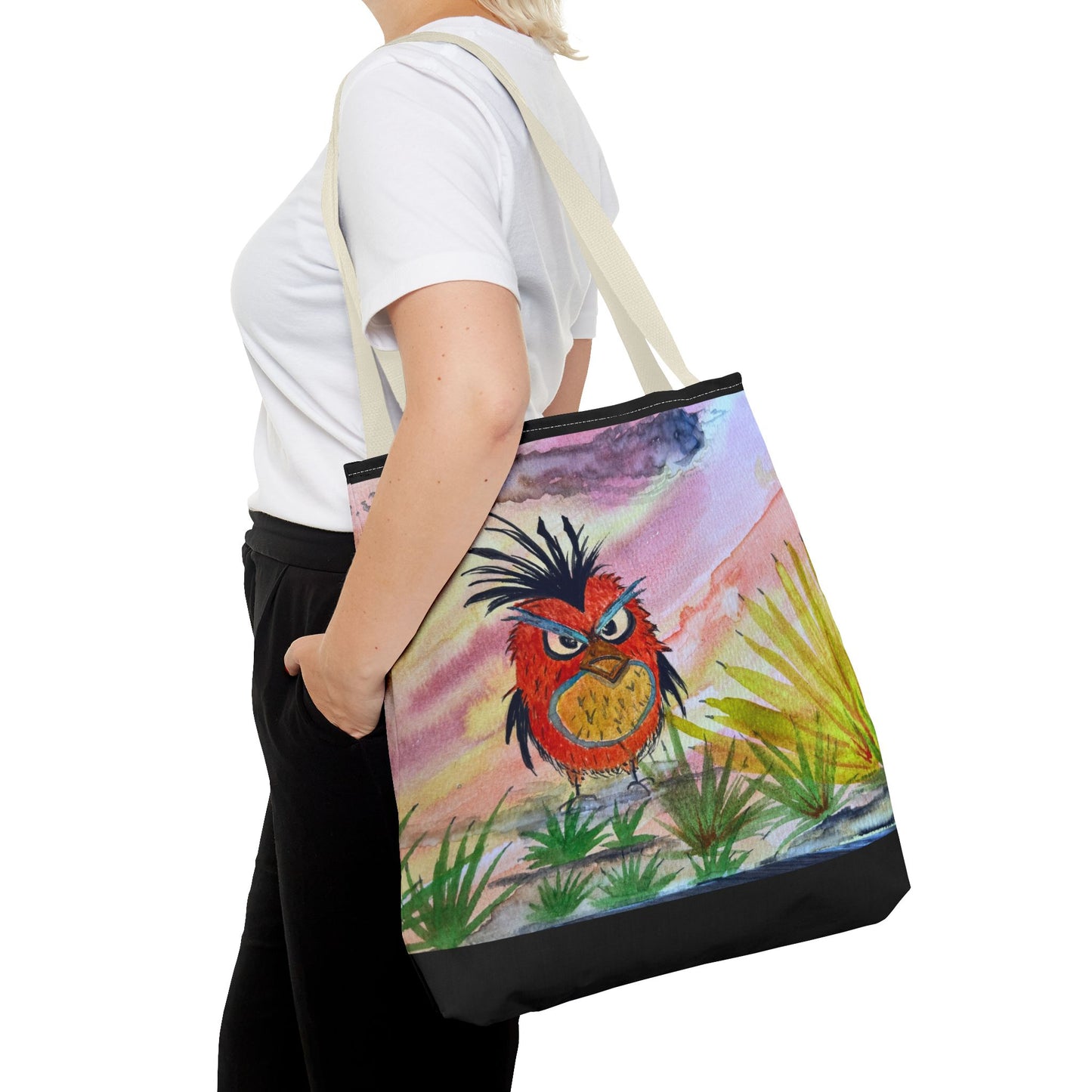 Funky Owl Art Tote Bag, Unique Tote for Shopping, Beach, Gift for Bird Lovers, Cute Eco-Friendly Carryall, Handmade Art Accessory