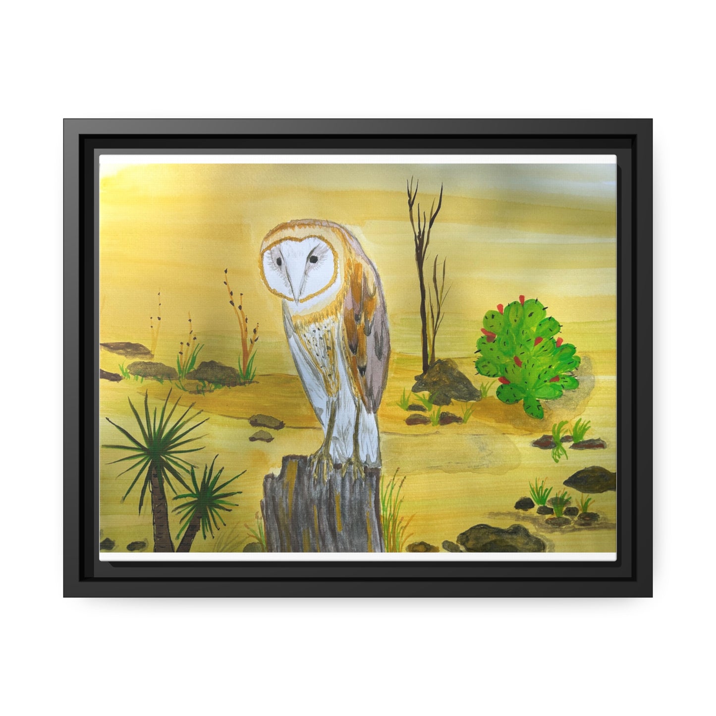 Barn Owl Matte Canvas, Black Frame