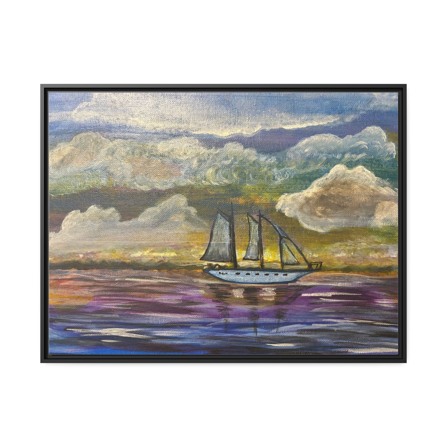 Dark Storm Sailboat Matte Canvas, Black Frame