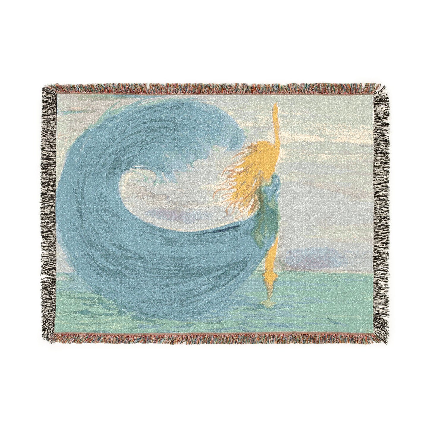 Rising from the Waves Girl Watercolor Print - Woven Blanket