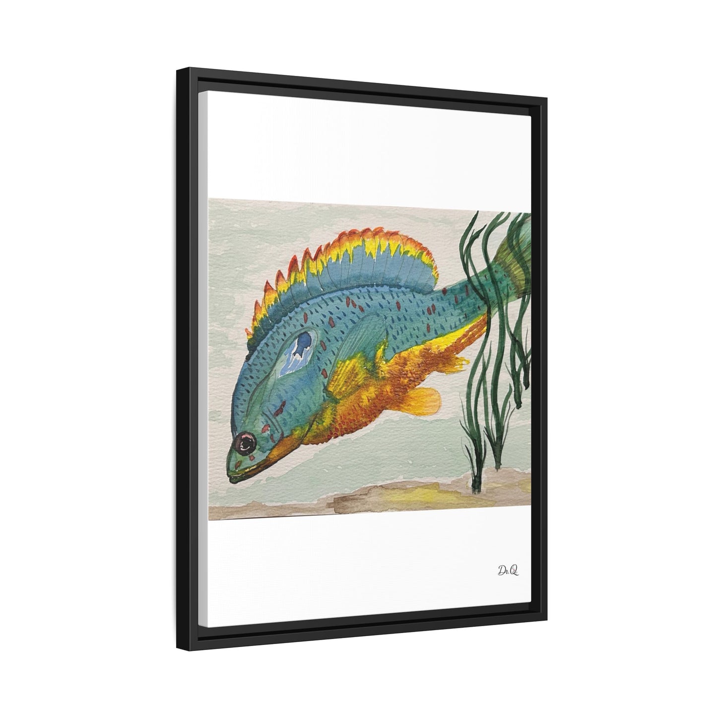 Texas Spotted Sunfish Watercolor Wall Art - Framed Matte Canvas