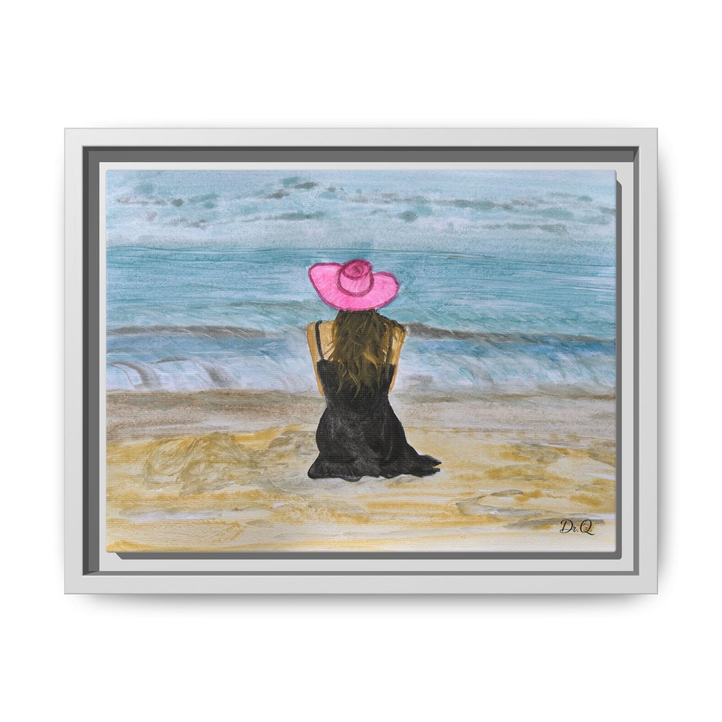 "For Shore" Beachside Lady Pink Floppy Hat - Seascape Wall Art