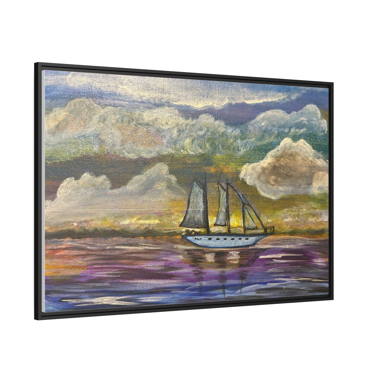 Dark Storm Sailboat Matte Canvas, Black Frame