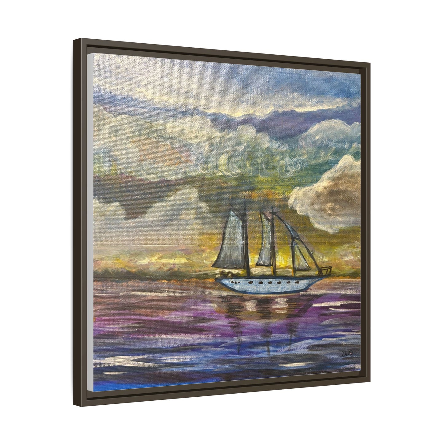 Framed Matte Canvas Sailboat Painting — Serene Seascape Wall Art