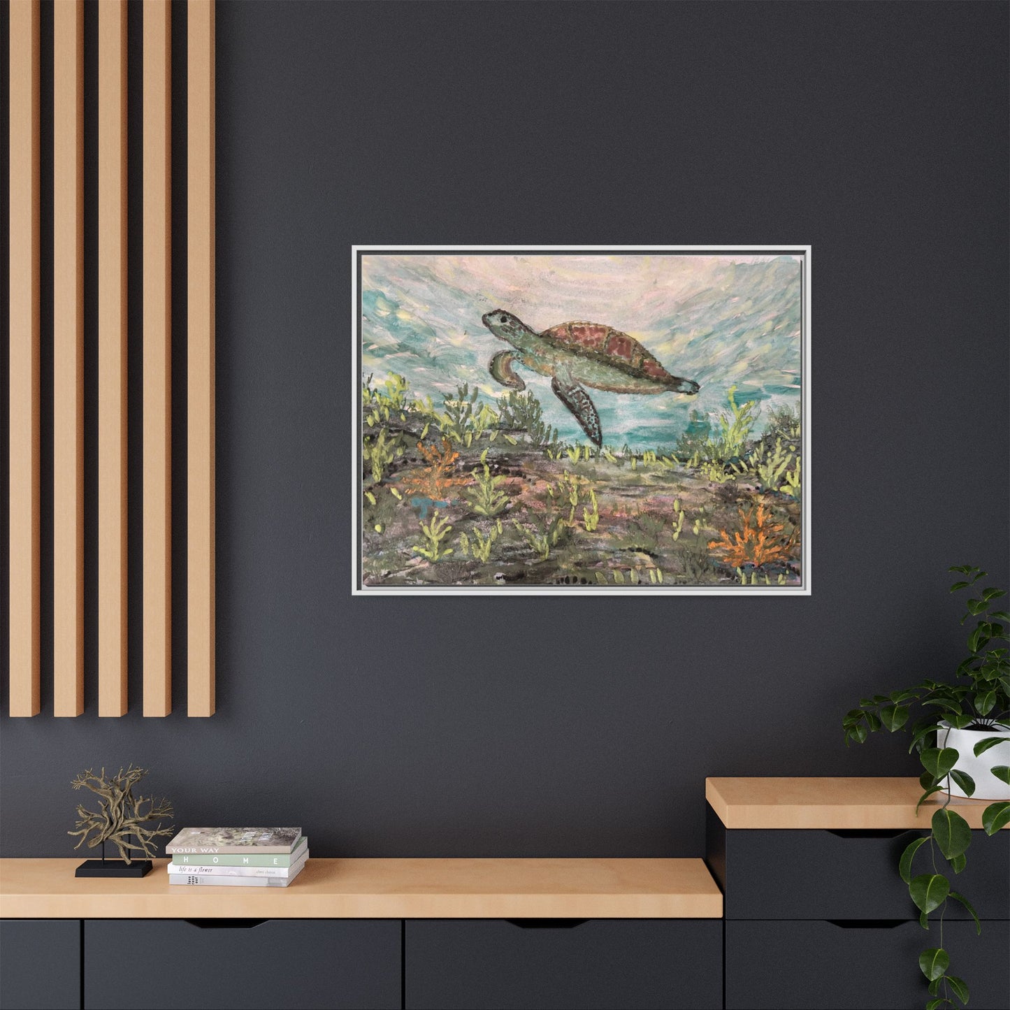 Sea Turtle Matte Canvas, Framed (Multi-color)