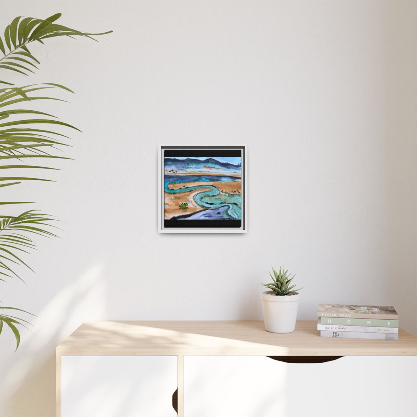 Winding River by Dr. Q - Framed Matte Canvas Watercolor Wall Art
