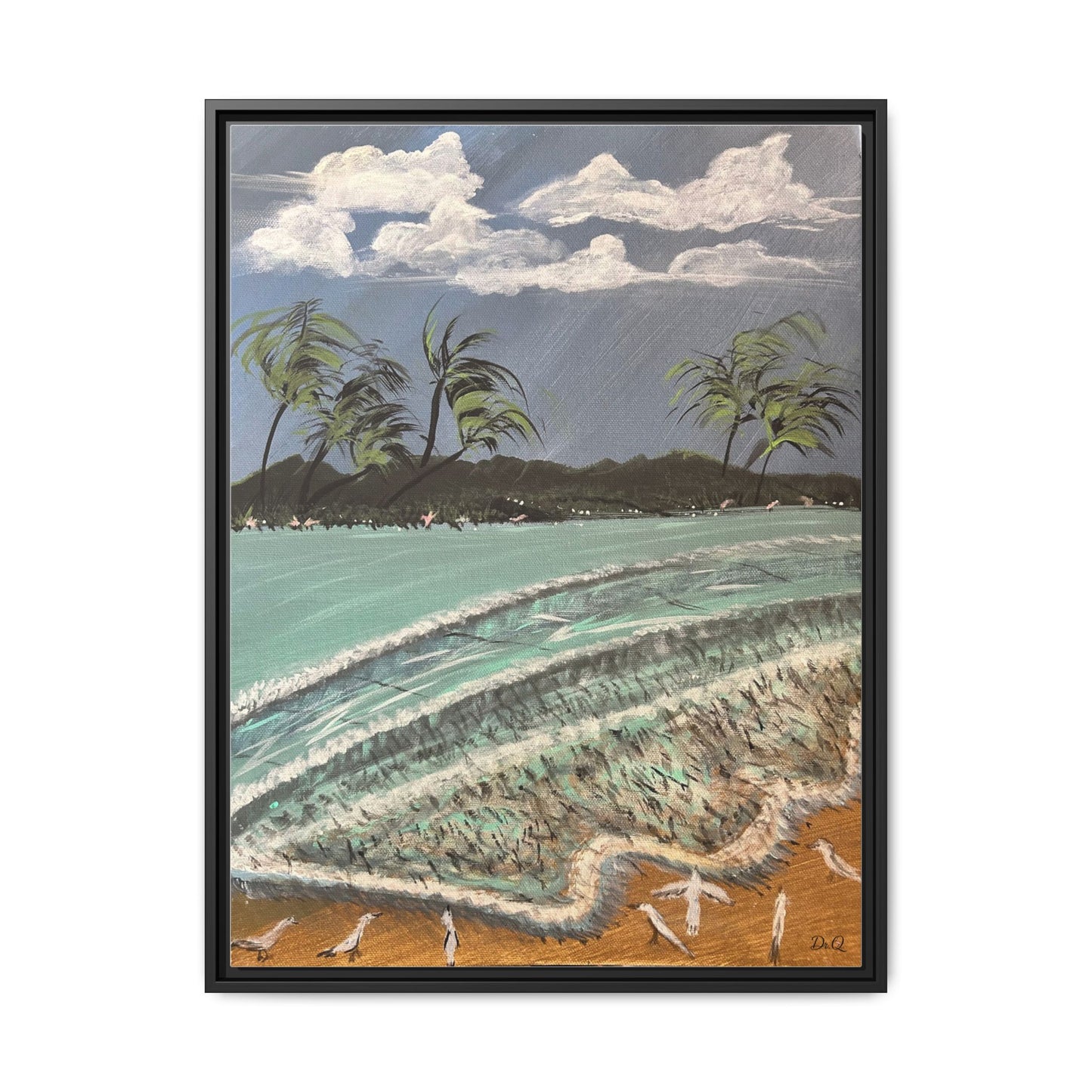 Tropical Seascape Matte Framed Canvas – Palm Trees Beach Wall Art