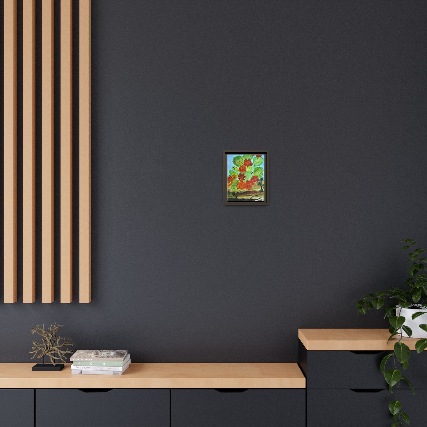 Prickly Pear Cactus Framed Canvas Print — Vertical Botanical Wall Art