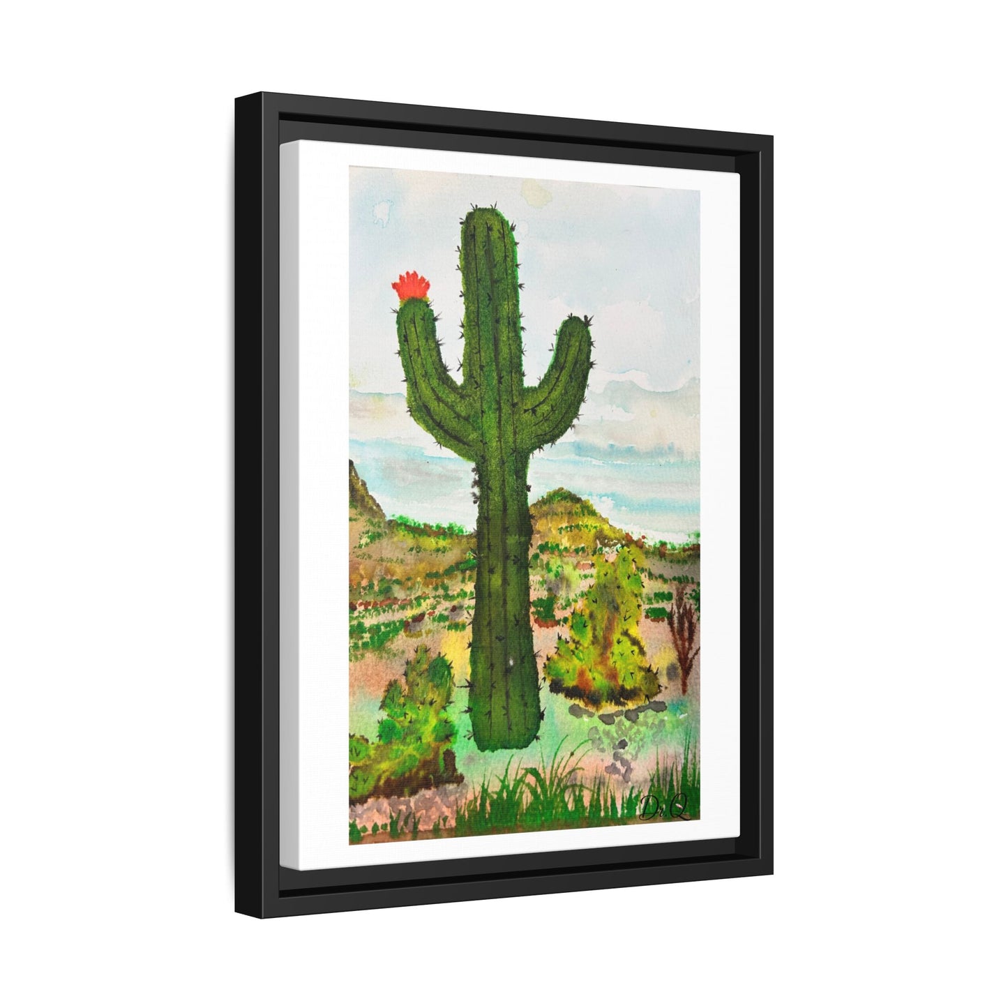 Framed Cactus Canvas Print — Desert Watercolor Wall Art