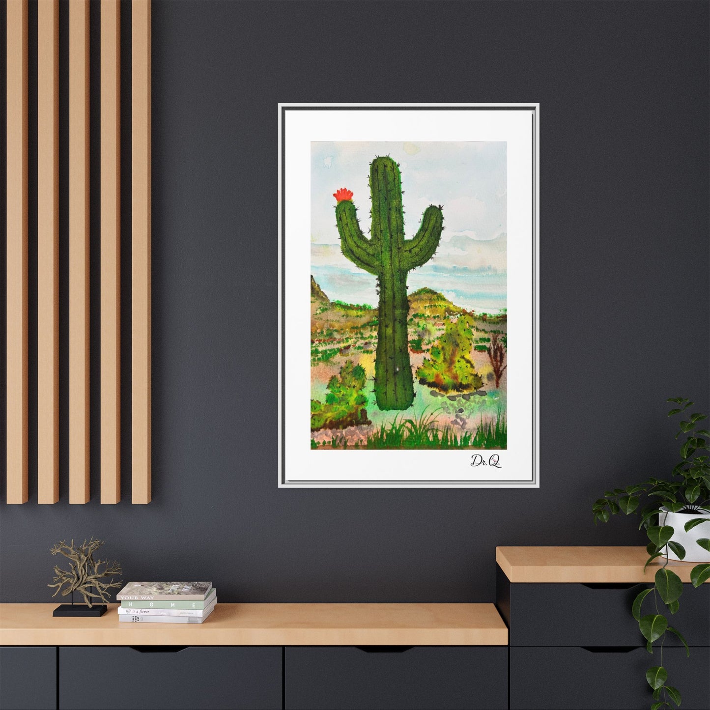 Framed Cactus Canvas Print — Desert Watercolor Wall Art