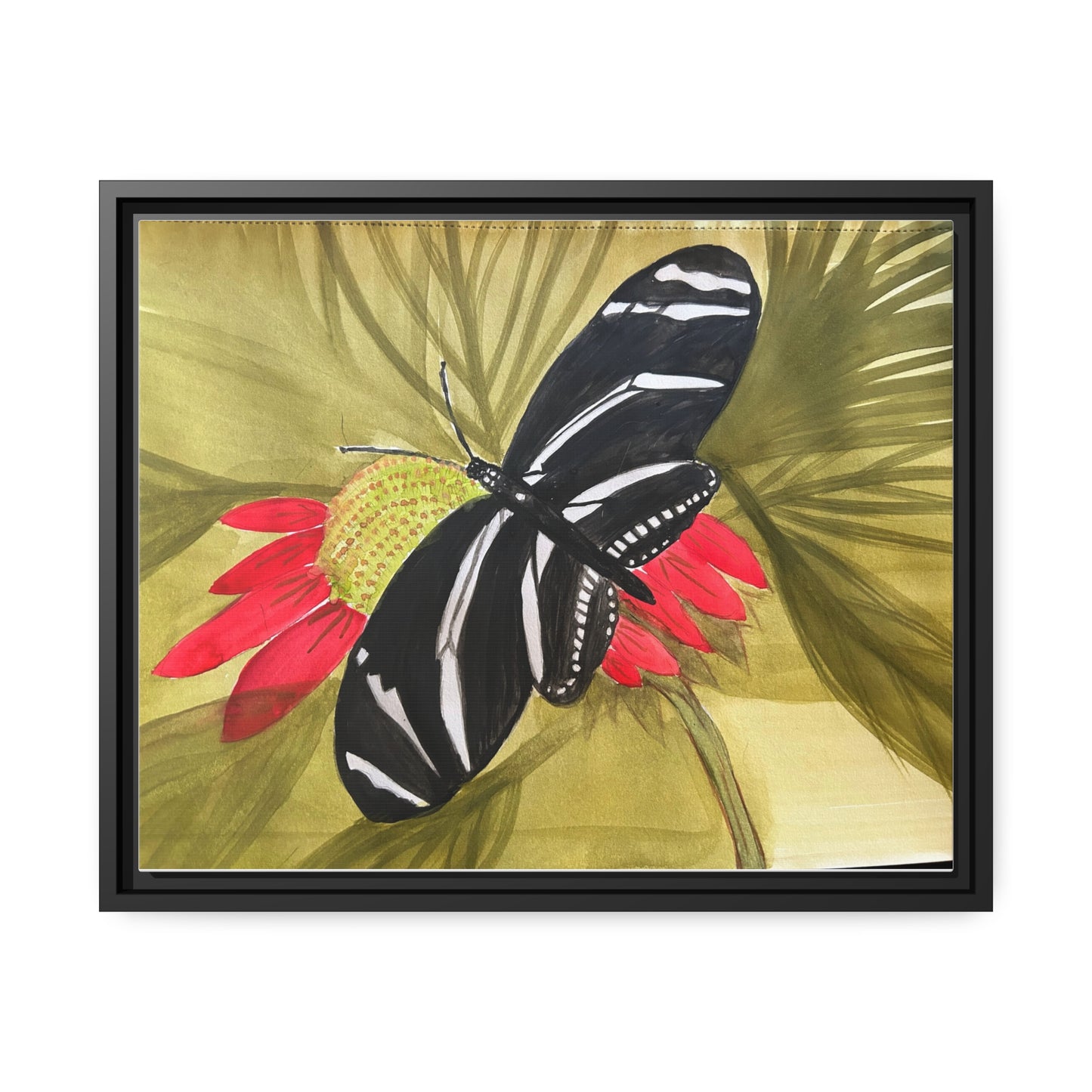 Butterfly Watercolor Print Matte Canvas, Black Frame