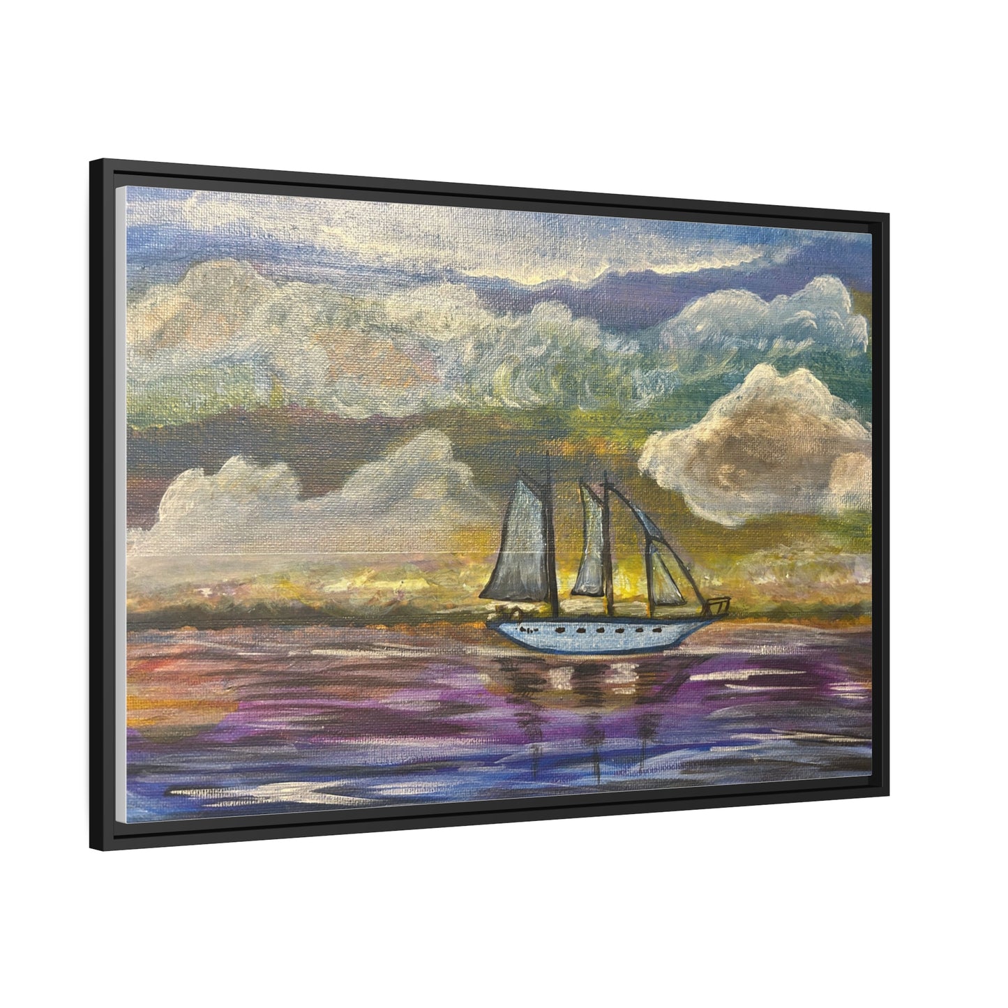 Dark Storm Sailboat Matte Canvas, Black Frame