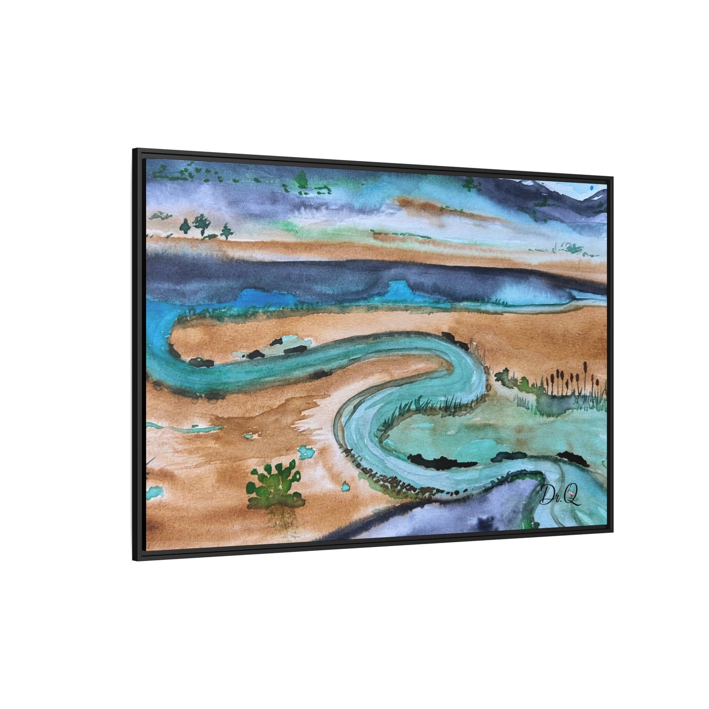 Winding River by Dr. Q - Framed Matte Canvas Watercolor Wall Art