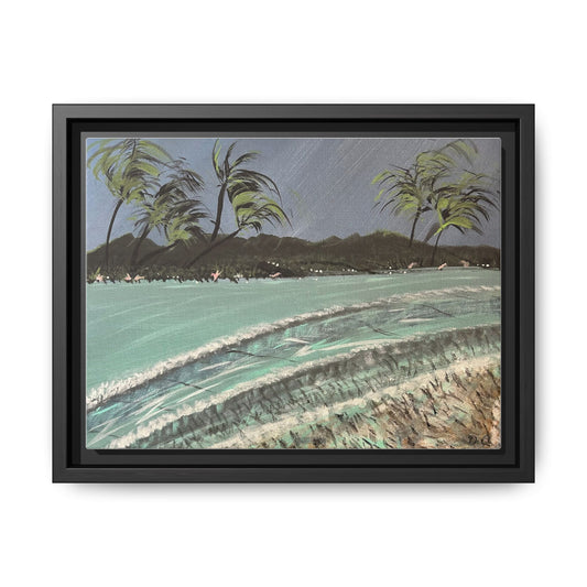 Tropical Seascape Matte Framed Canvas – Palm Trees Beach Wall Art