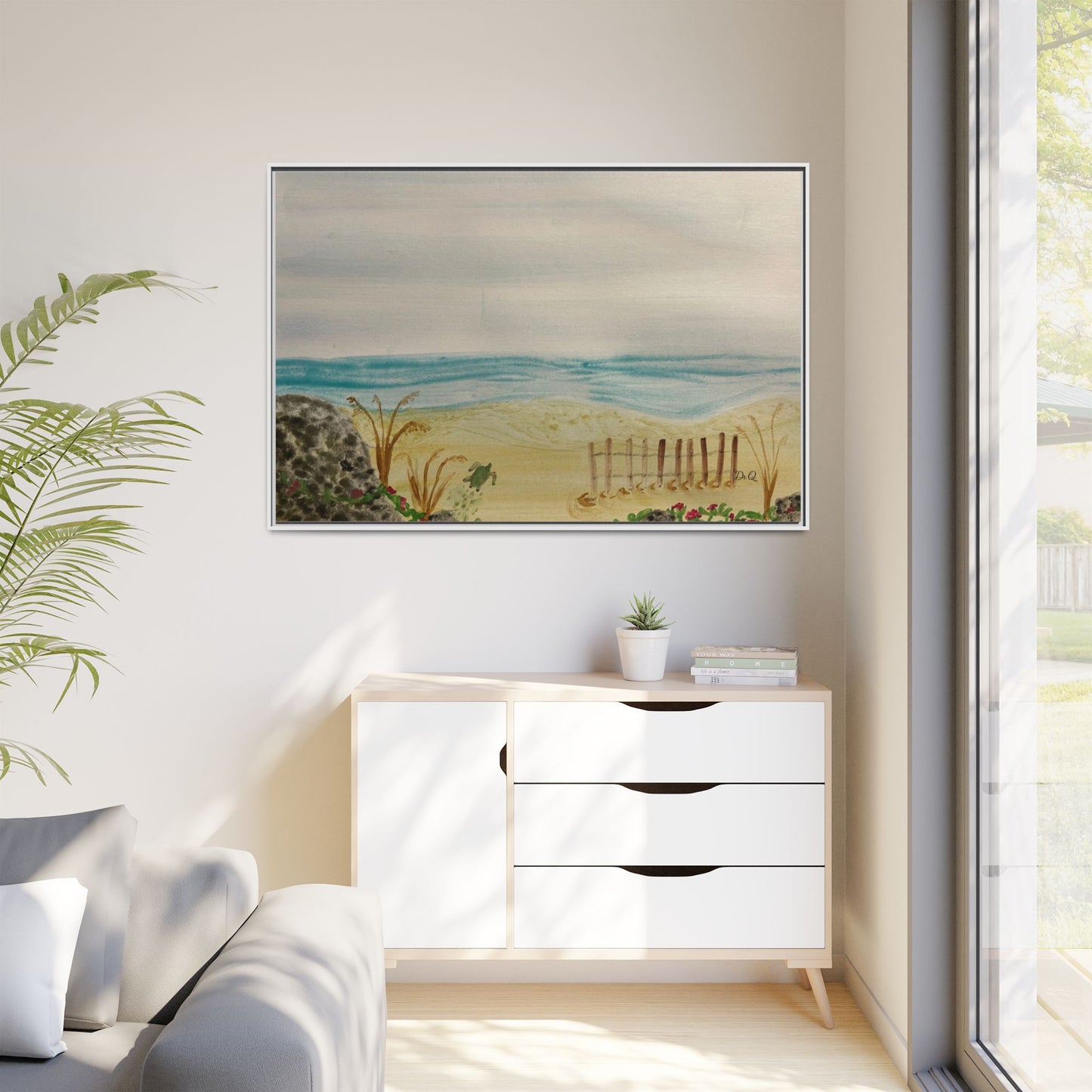 Coastal Beach Scene Matte Canvas Print (Framed)