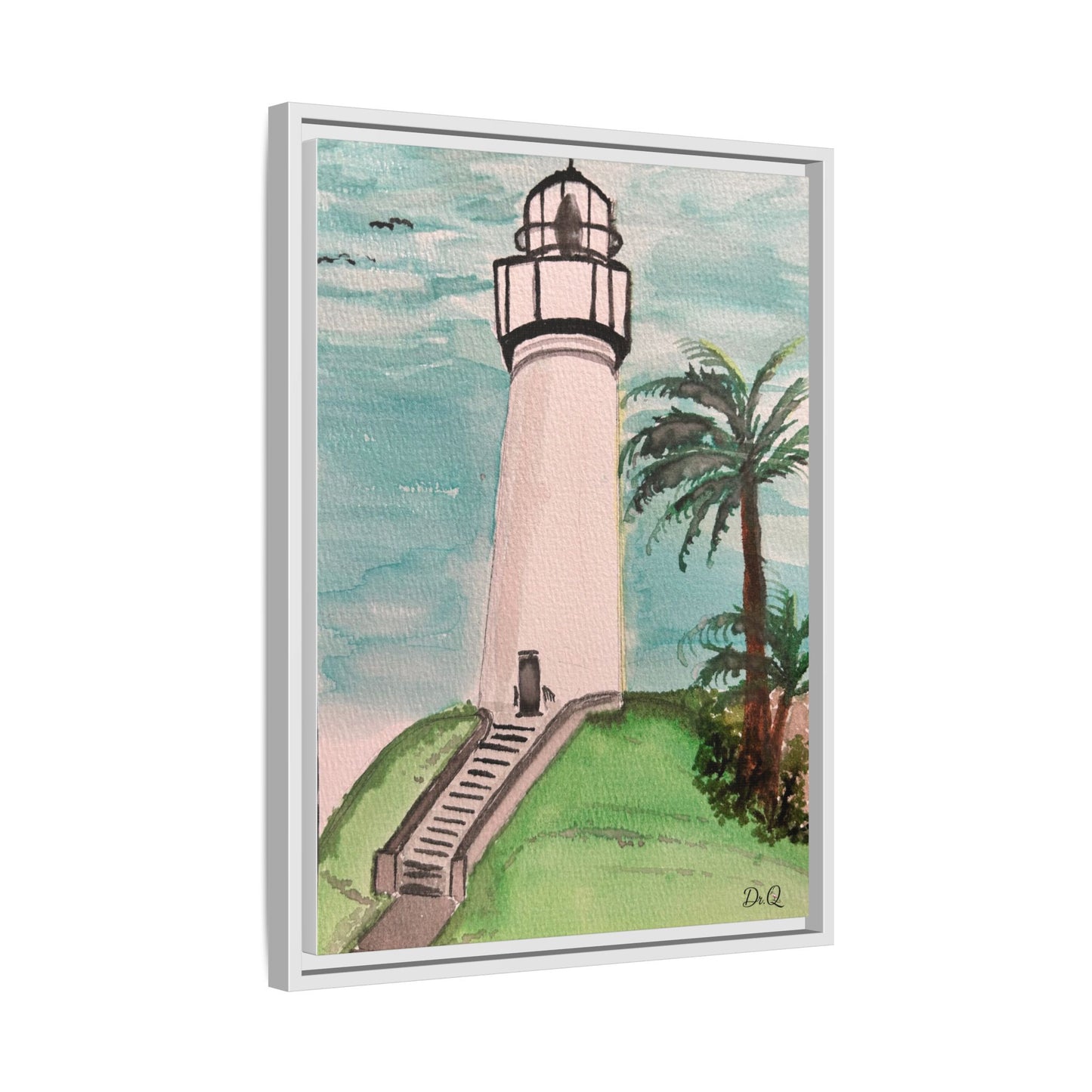 Lighthouse Palm Matte Framed Canvas Print