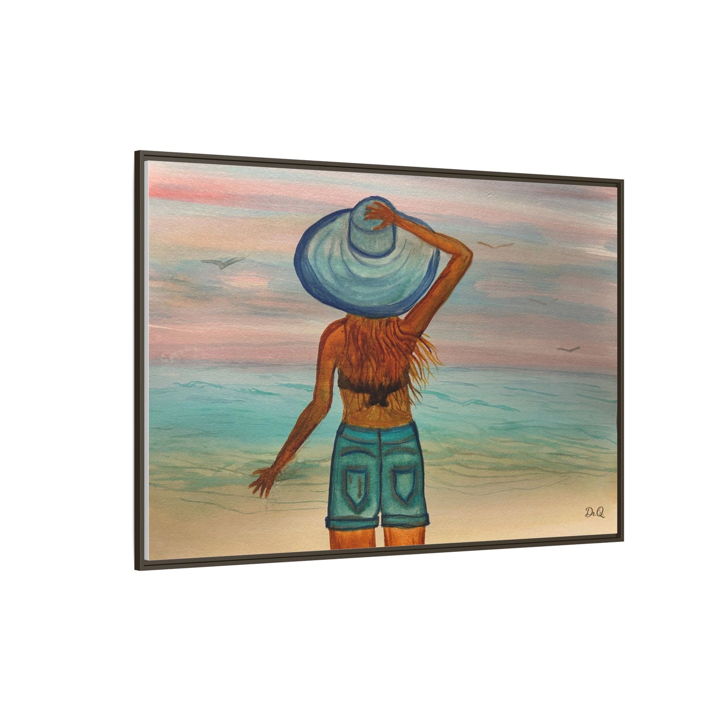 " My Sweet Girl" at the Beach Vibes Framed Canvas Art - Summer Sunset Decor