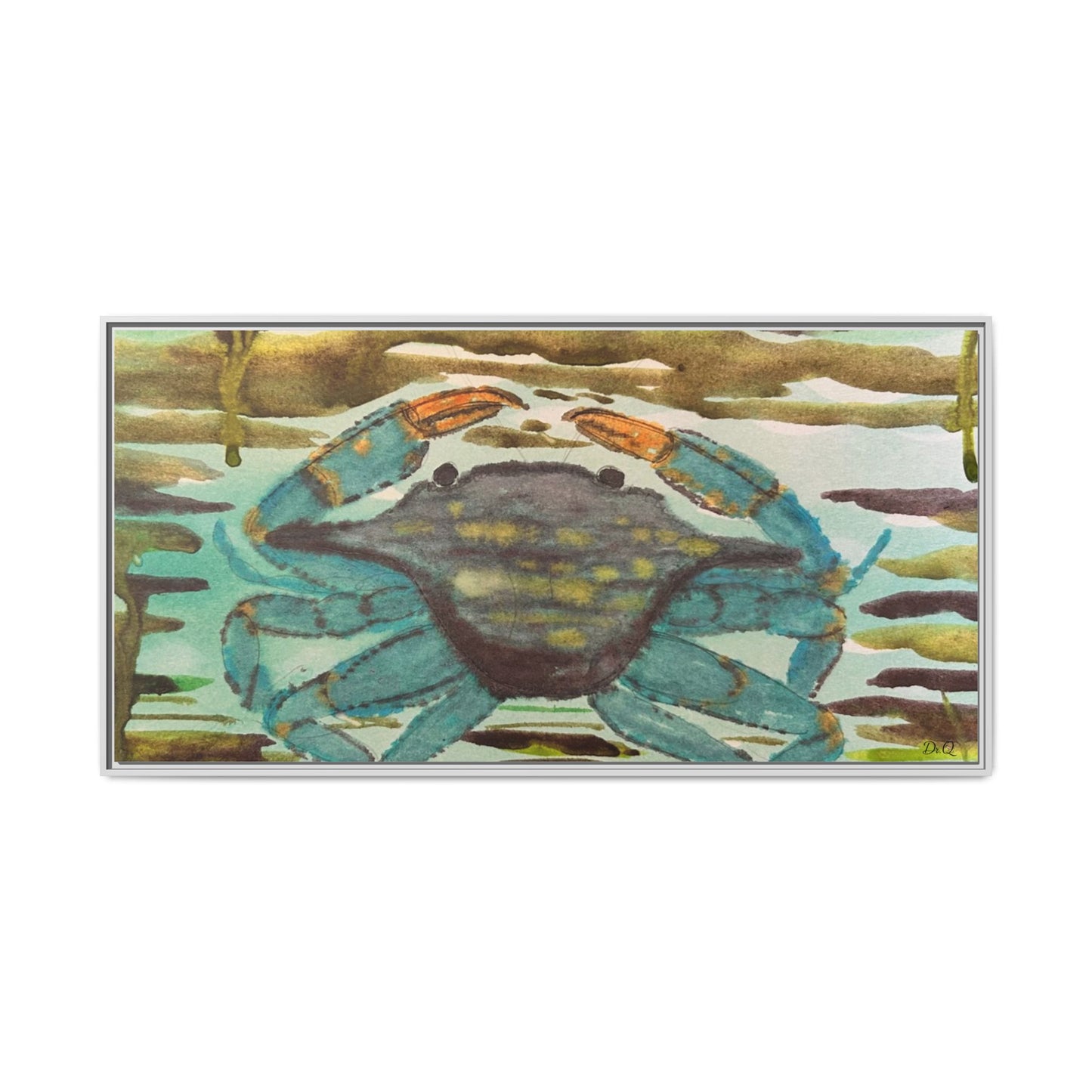 Blue Crab Coastal Art Print — Matte Framed Canvas