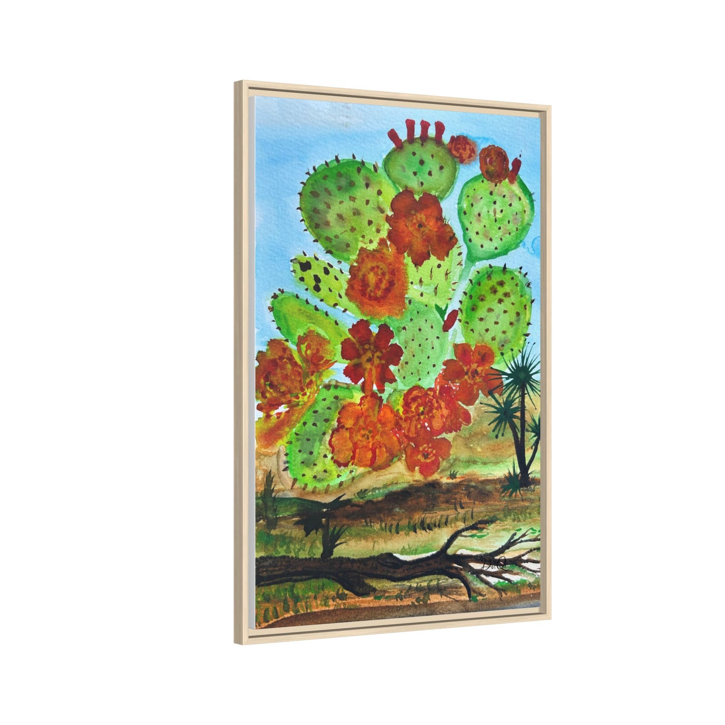 Prickly Pear Cactus Framed Canvas Print — Vertical Botanical Wall Art