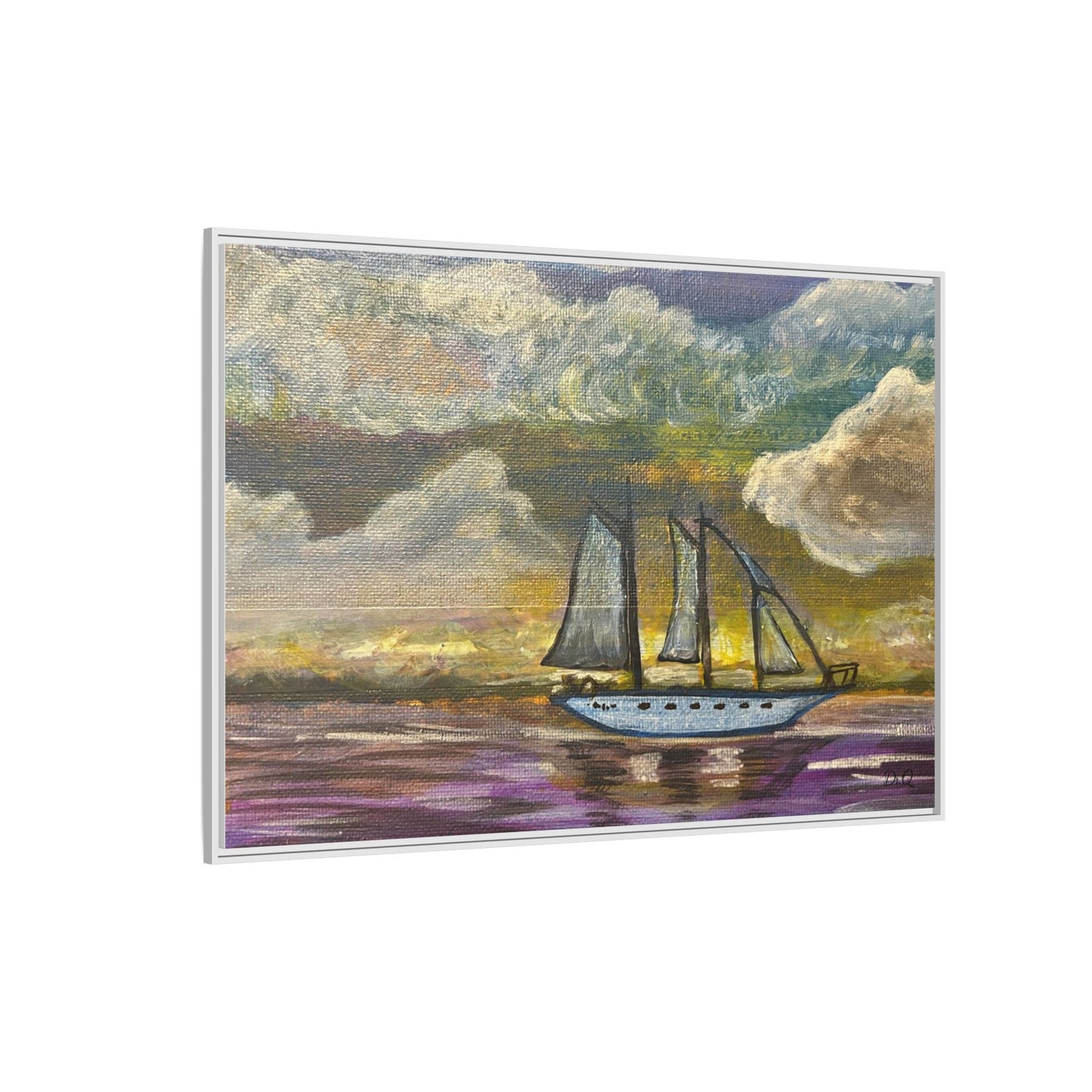 Framed Matte Canvas Sailboat Painting — Serene Seascape Wall Art