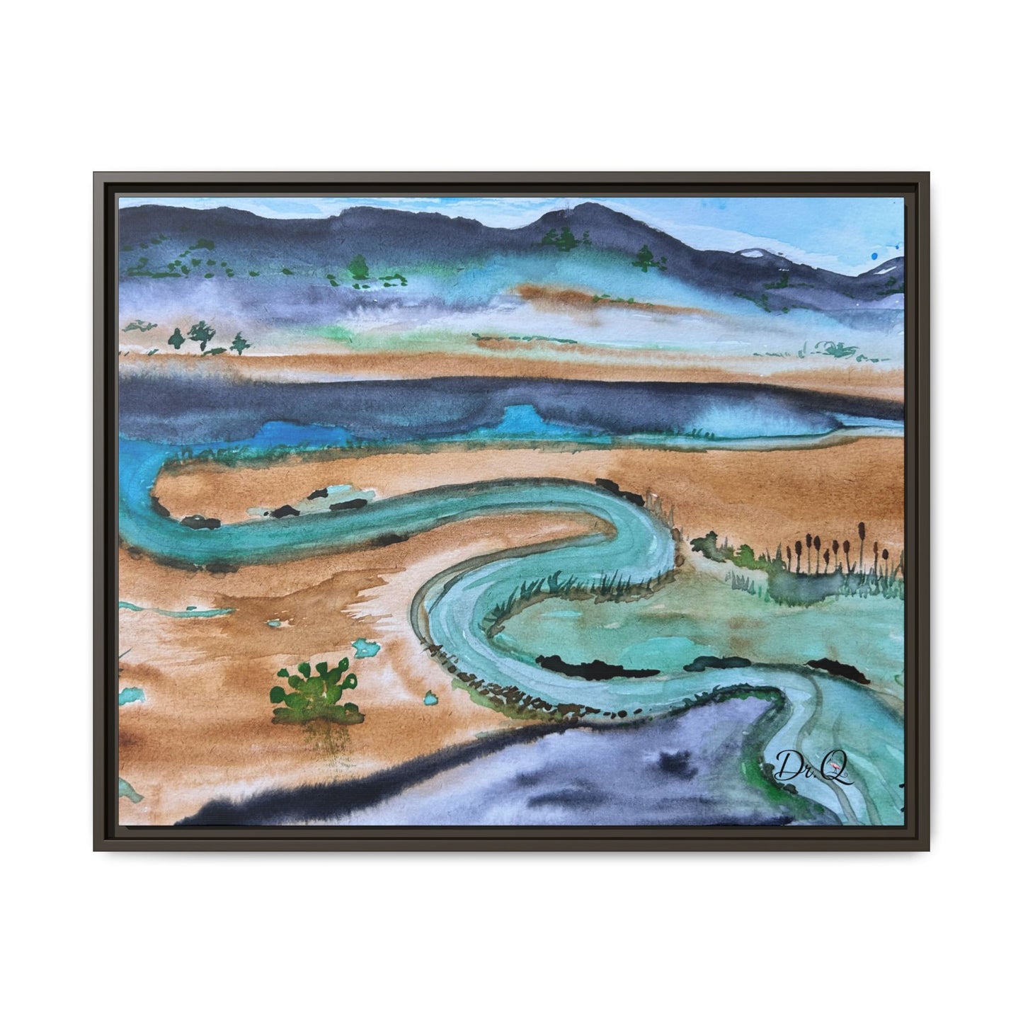Winding River by Dr. Q - Framed Matte Canvas Watercolor Wall Art