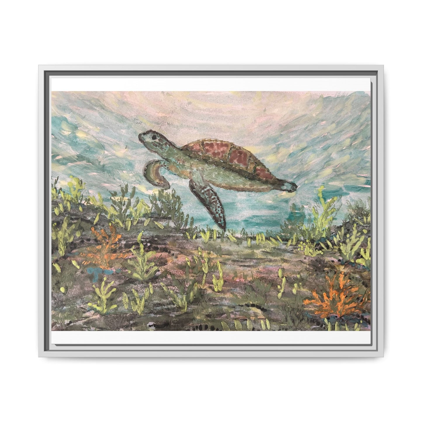 Sea Turtle Matte Canvas, Framed (Multi-color)