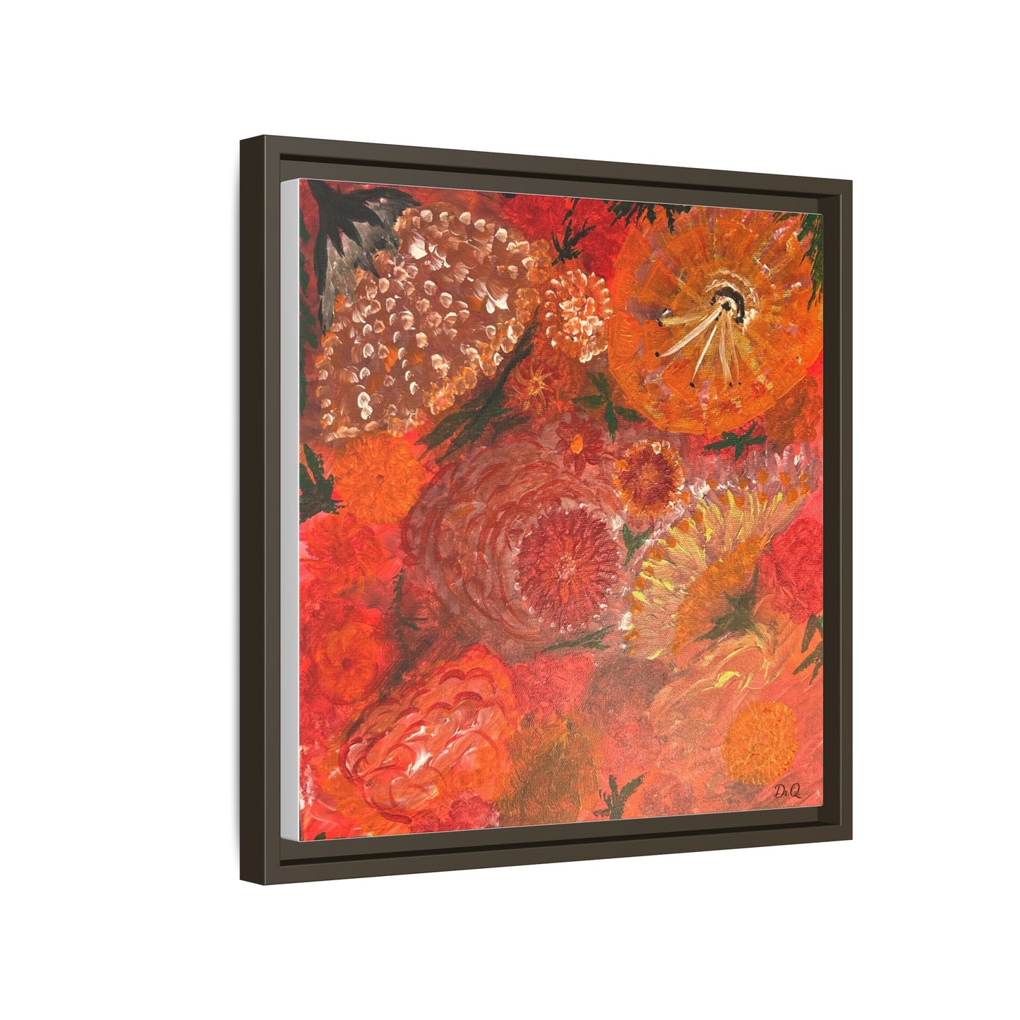 "Floral Burst" Abstract Red Floral Matte Canvas Framed Wall Art