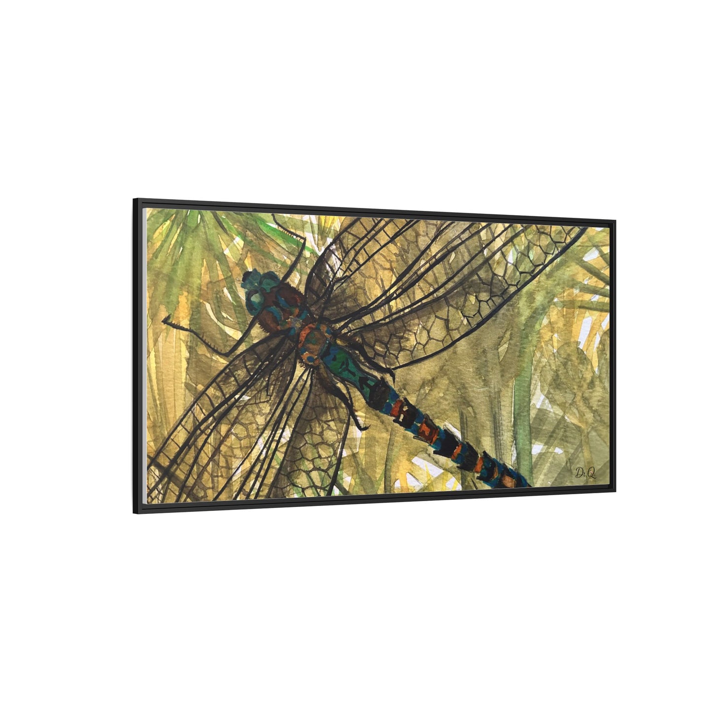 Dragonfly Framed Canvas Art — Botanical Watercolor Wall Decor