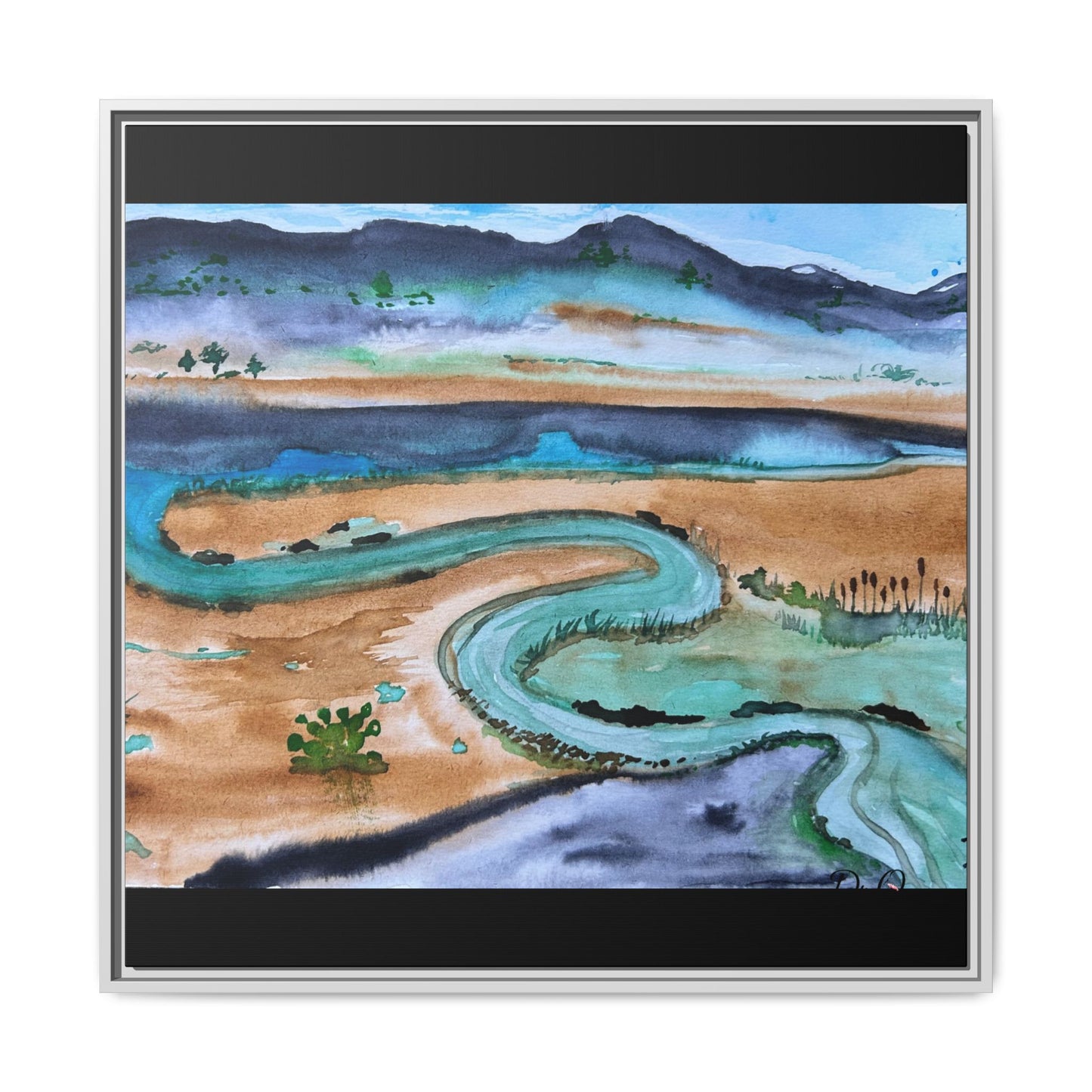 Winding River by Dr. Q - Framed Matte Canvas Watercolor Wall Art