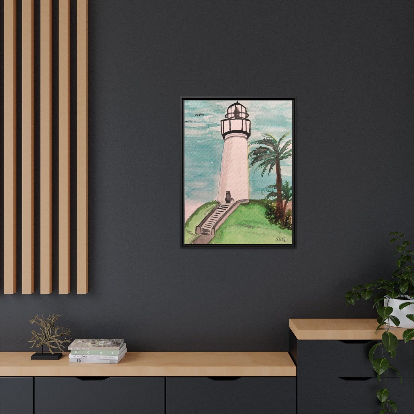 Lighthouse Palm Matte Framed Canvas Print