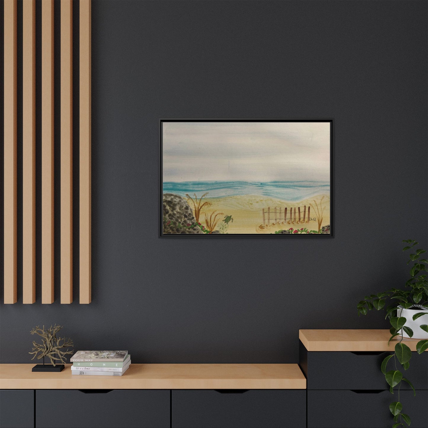 Coastal Beach Scene Matte Canvas Print (Framed)