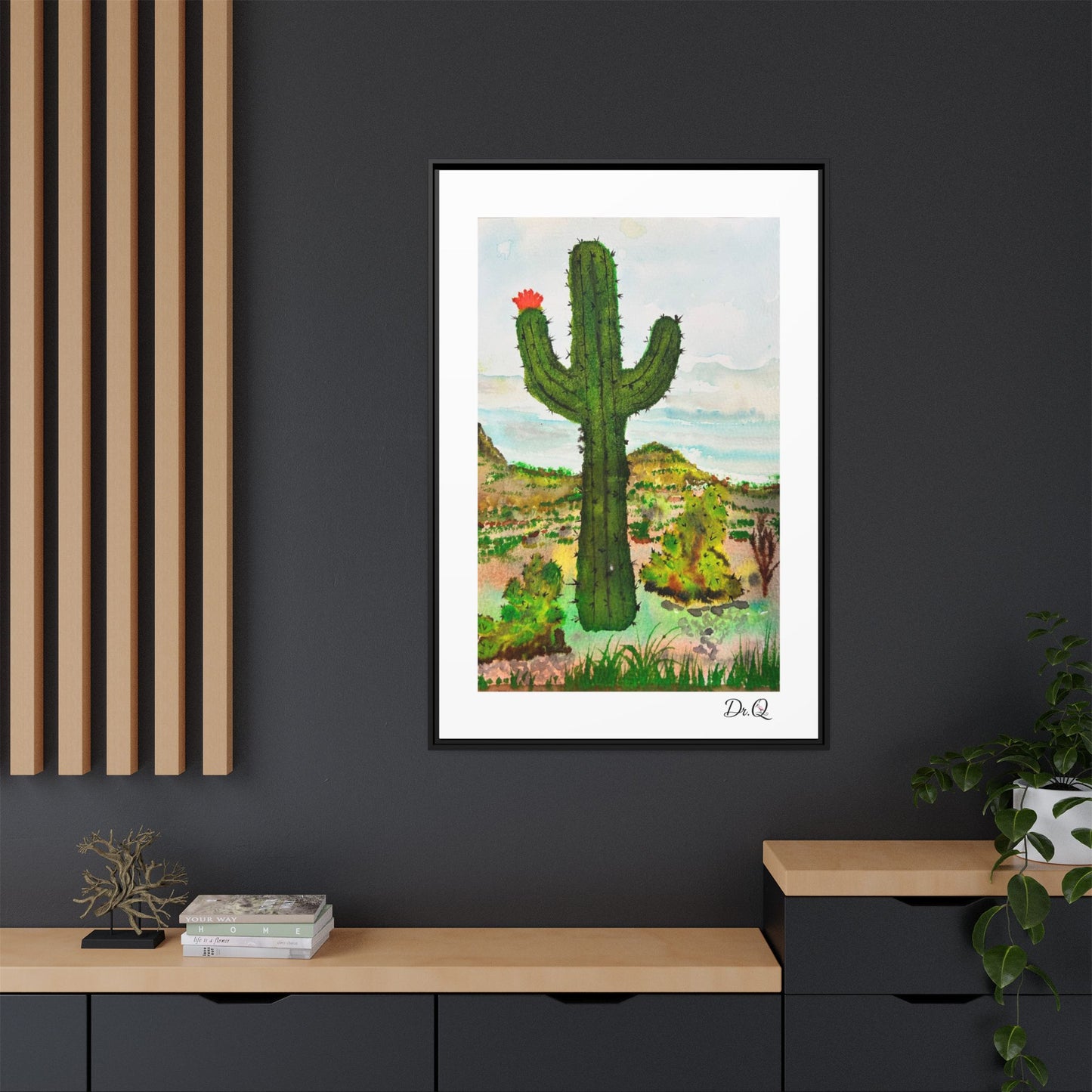 Framed Cactus Canvas Print — Desert Watercolor Wall Art
