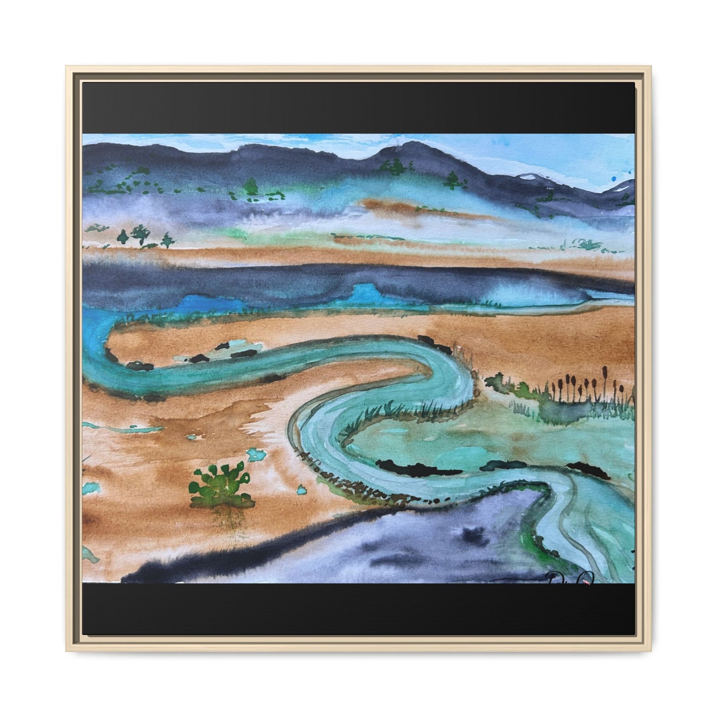Winding River by Dr. Q - Framed Matte Canvas Watercolor Wall Art