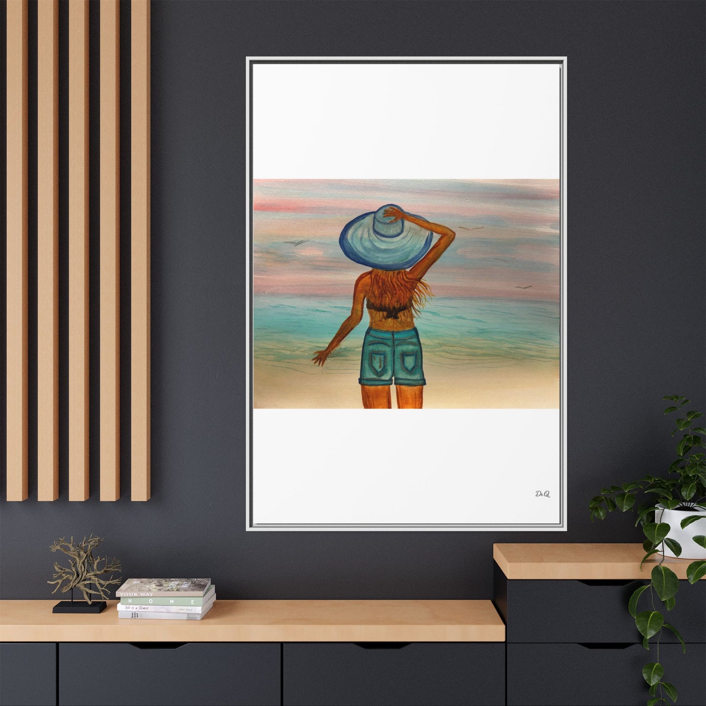 " My Sweet Girl" at the Beach Vibes Framed Canvas Art - Summer Sunset Decor