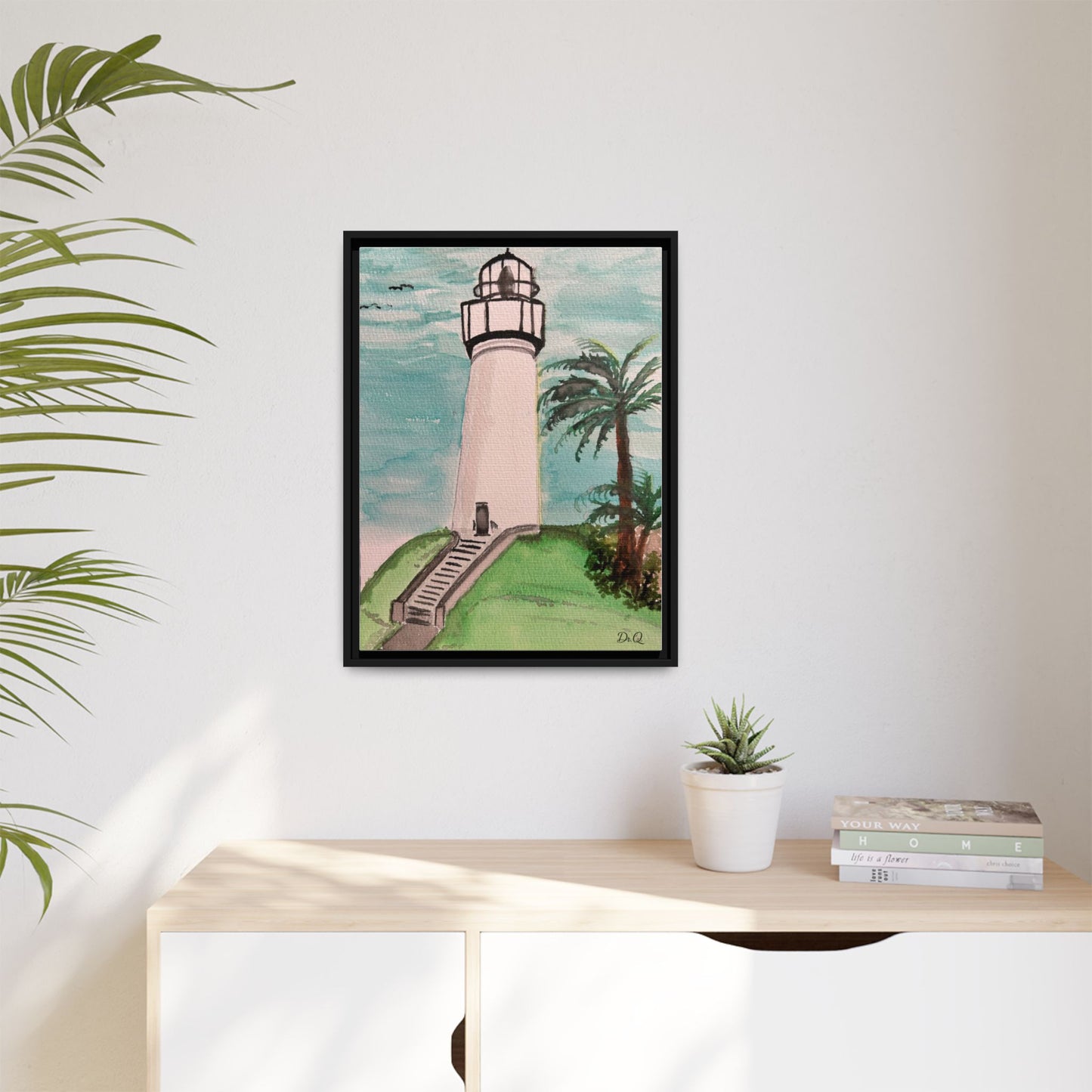 Lighthouse Palm Matte Framed Canvas Print
