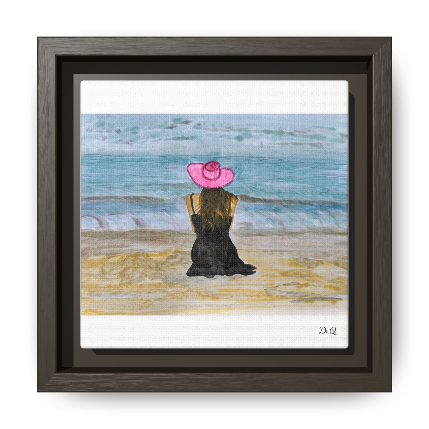 "For Shore" Beachside Lady Pink Floppy Hat - Seascape Wall Art