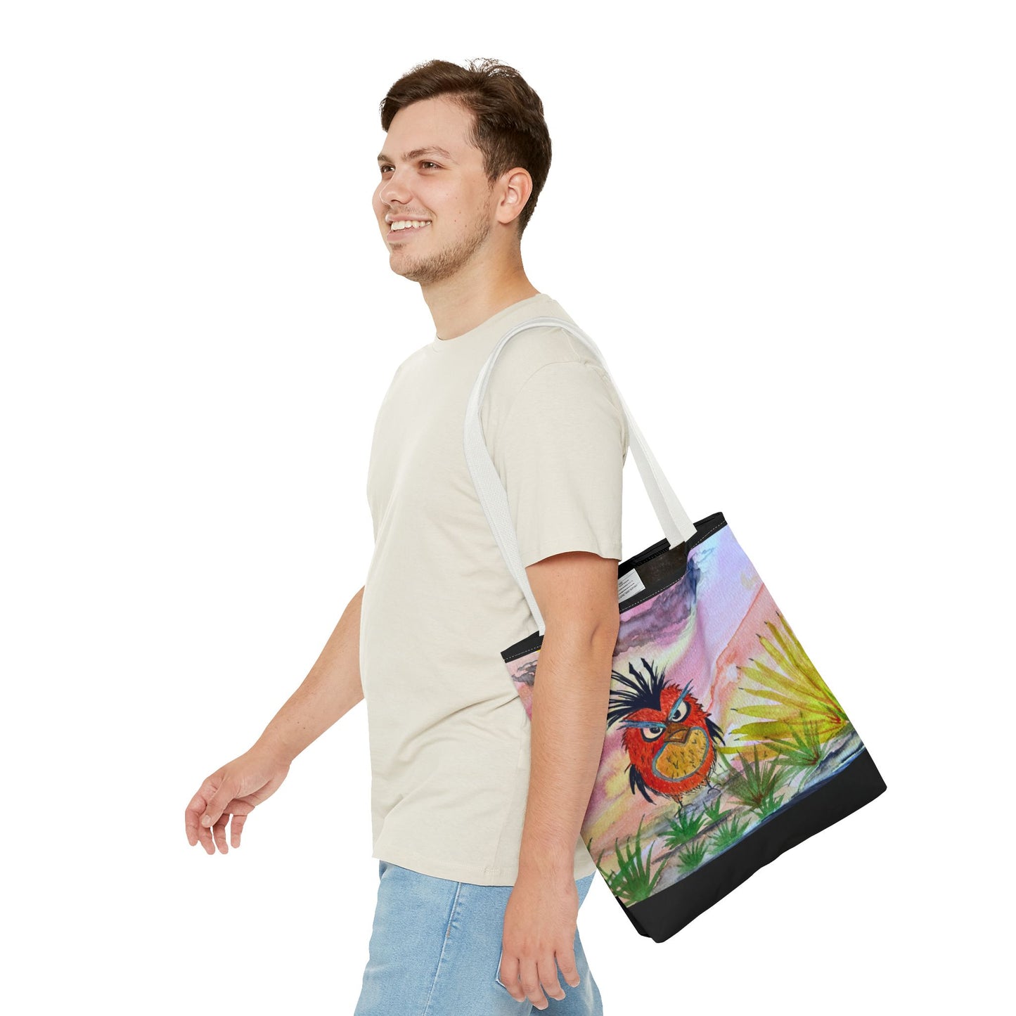 Mad Little Bird Art Tote Bag, Beach, Gift for Bird Lovers