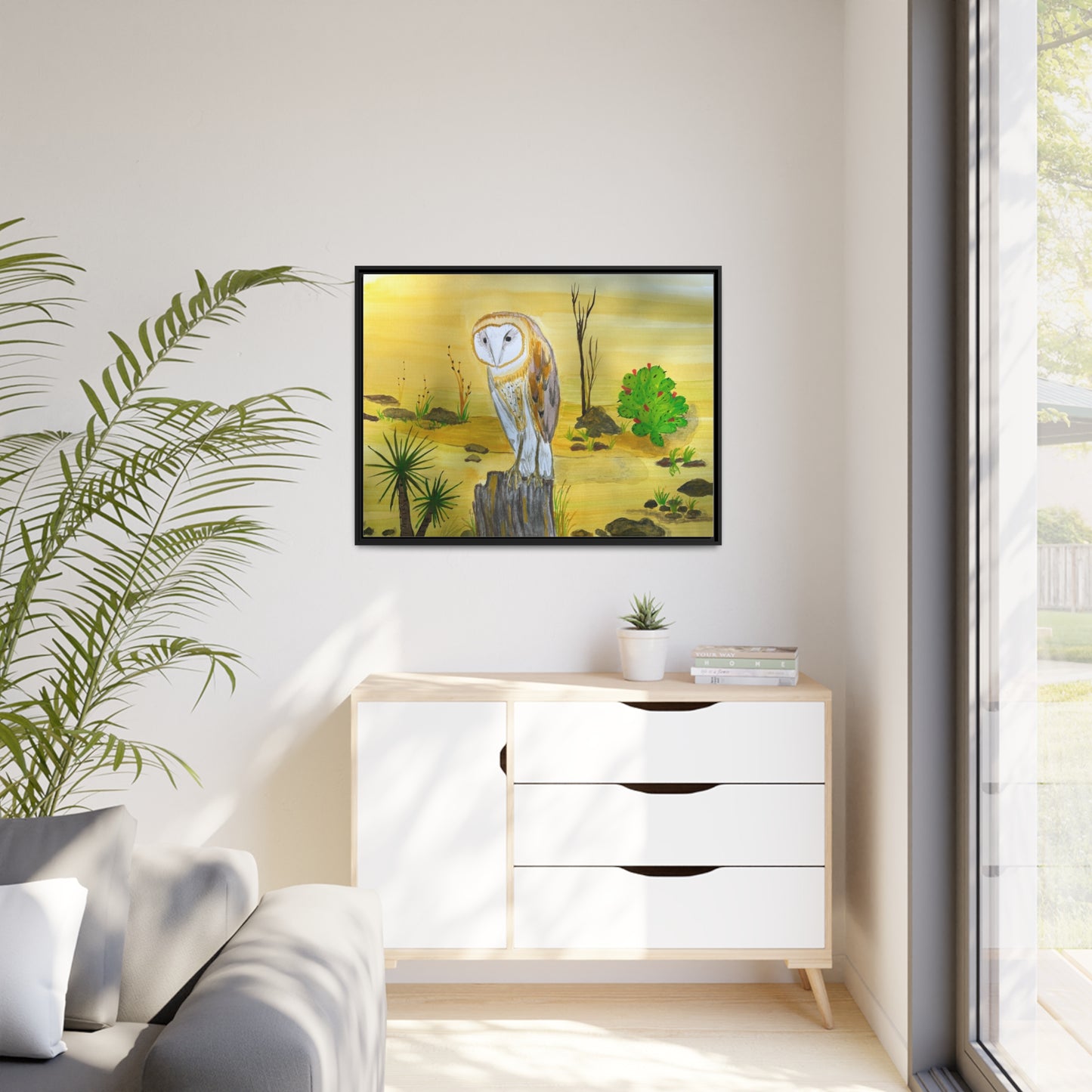 Barn Owl Matte Canvas, Black Frame