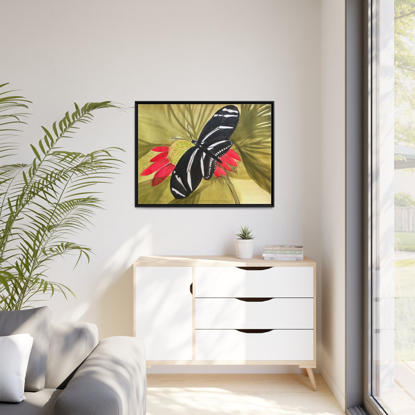 Butterfly Watercolor Print Matte Canvas, Black Frame