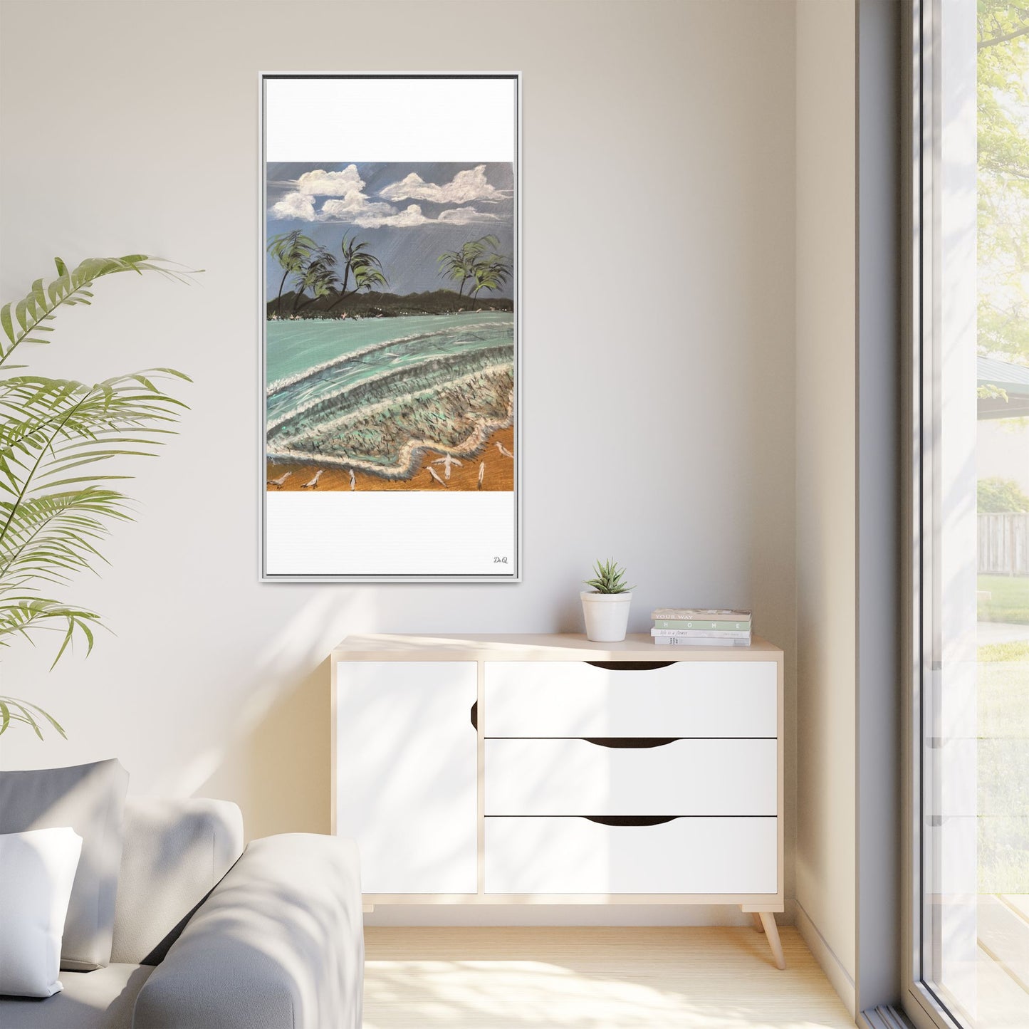 Tropical Seascape Matte Framed Canvas – Palm Trees Beach Wall Art