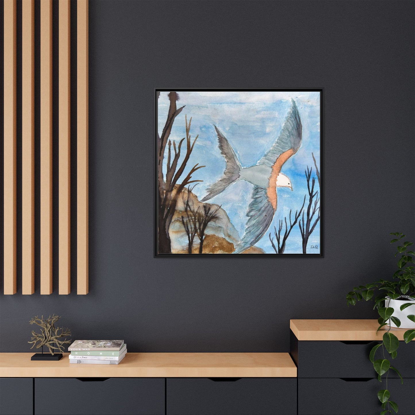 Framed Matte Canvas Wall Art — Soaring Seagull Coastal Print