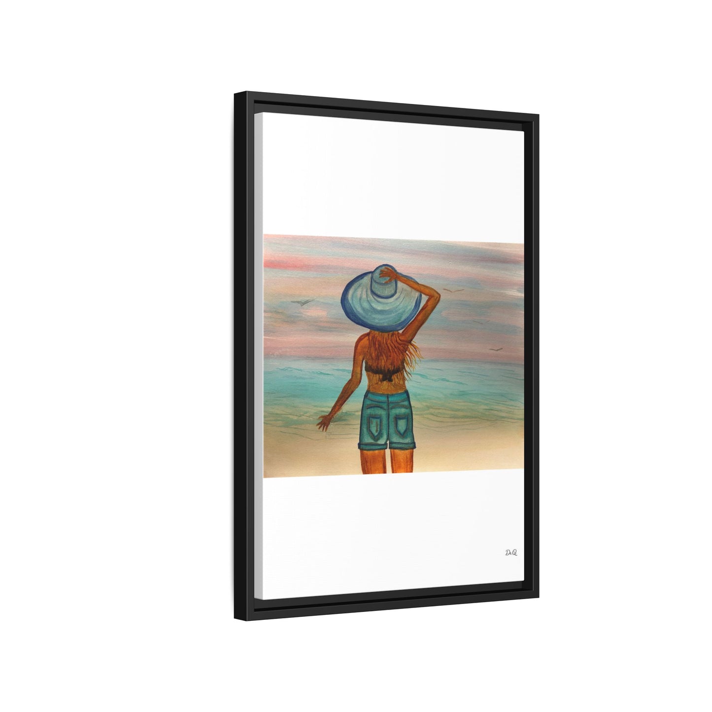 " My Sweet Girl" at the Beach Vibes Framed Canvas Art - Summer Sunset Decor