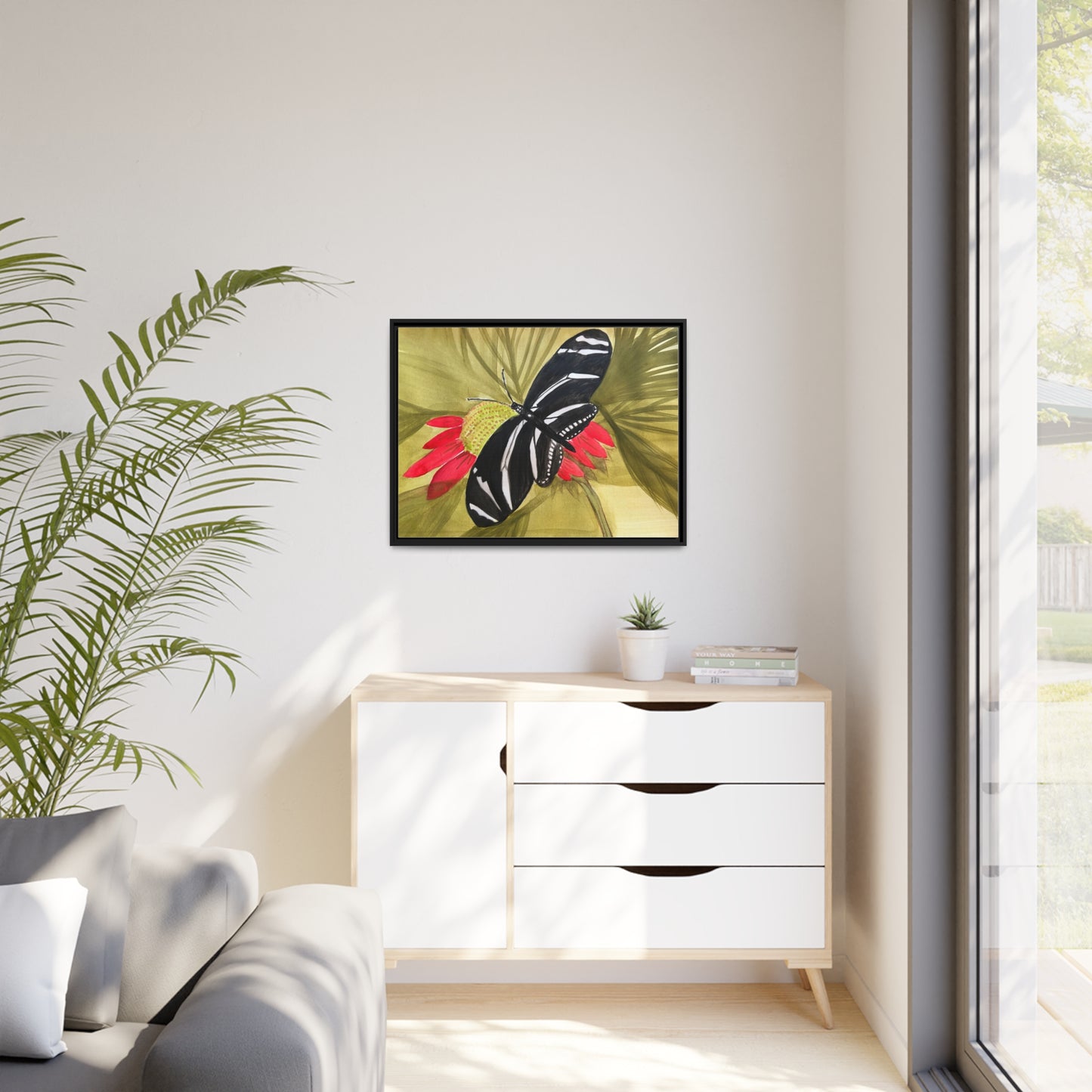 Butterfly Watercolor Print Matte Canvas, Black Frame