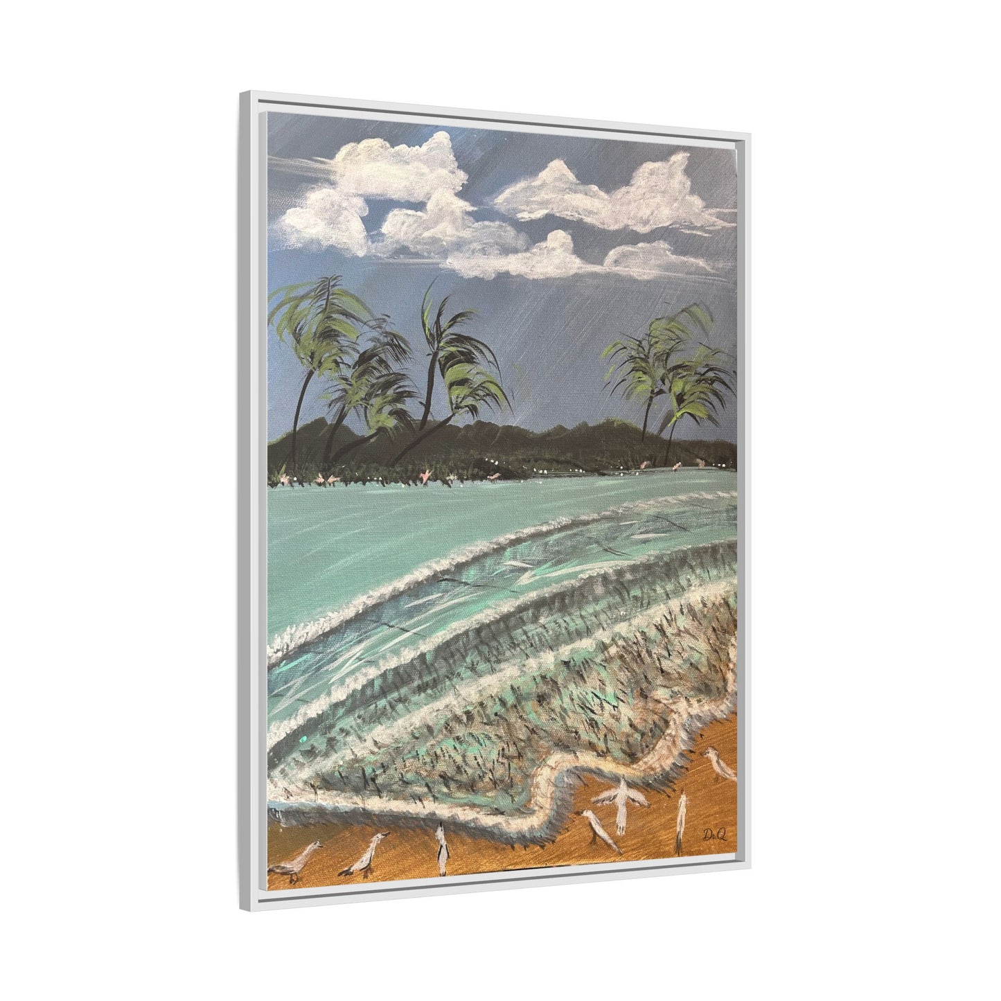 Tropical Seascape Matte Framed Canvas – Palm Trees Beach Wall Art