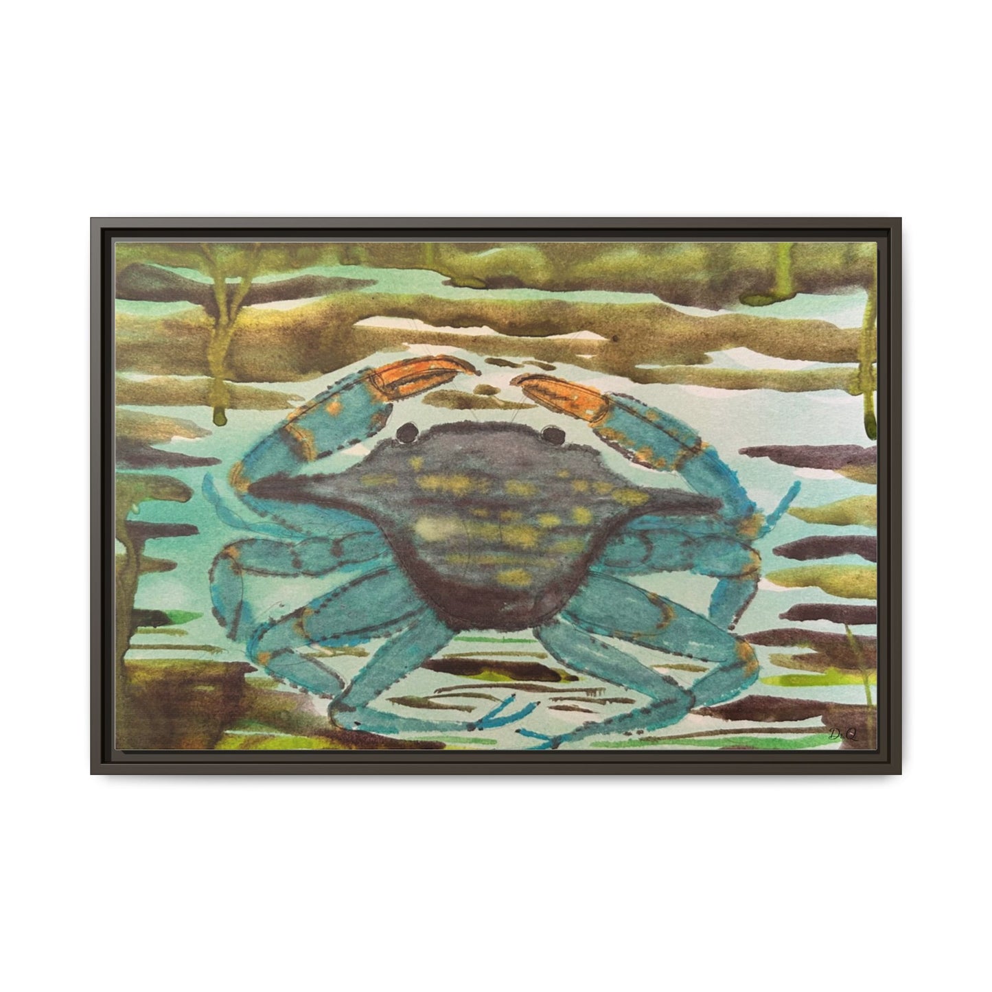 Blue Crab Coastal Art Print — Matte Framed Canvas