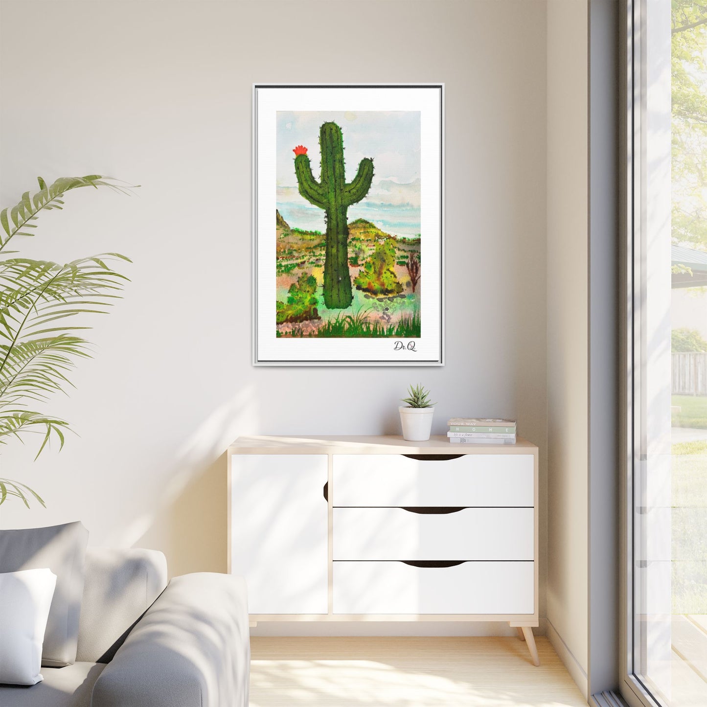 Framed Cactus Canvas Print — Desert Watercolor Wall Art