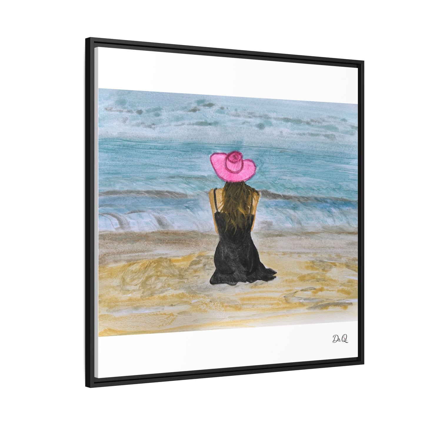 "For Shore" Beachside Lady Pink Floppy Hat - Seascape Wall Art