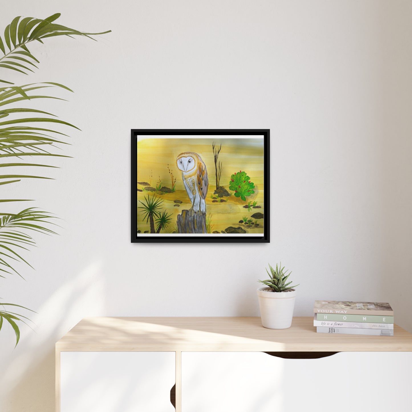 Barn Owl Matte Canvas, Black Frame